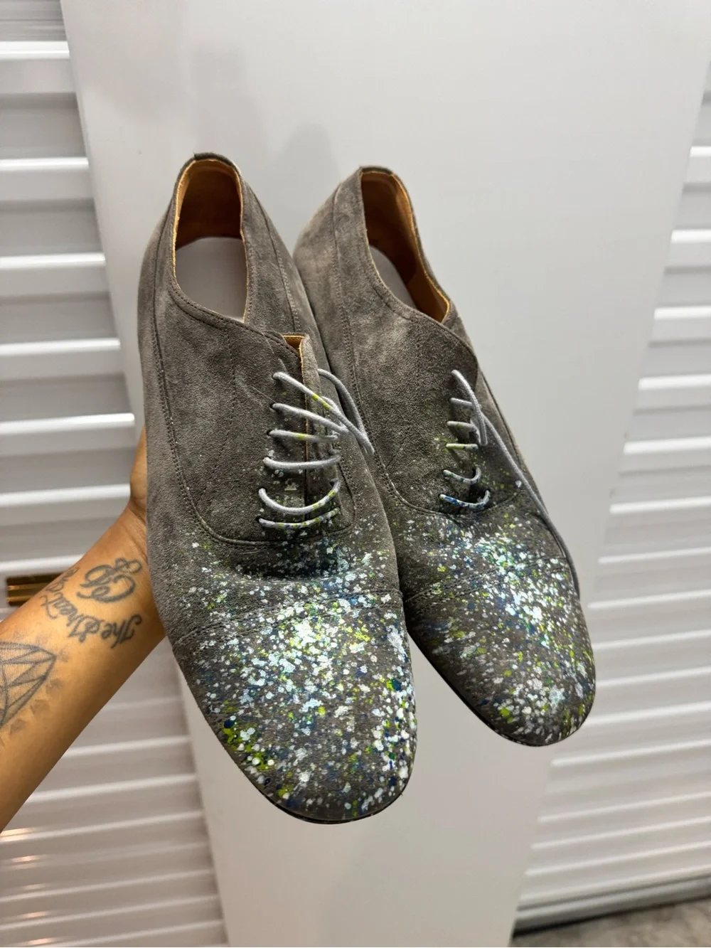 Maison Martin Margiela Gray Suede Oxfords with Multicolor Speckle